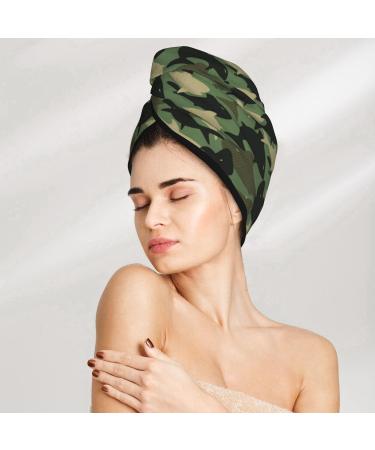 Camouflage Shark Hair Towel Wrap Quick-Dry Hair Turban with Button for Effortless Drying | International Shipping Available - Buy Online on GoSupps.com