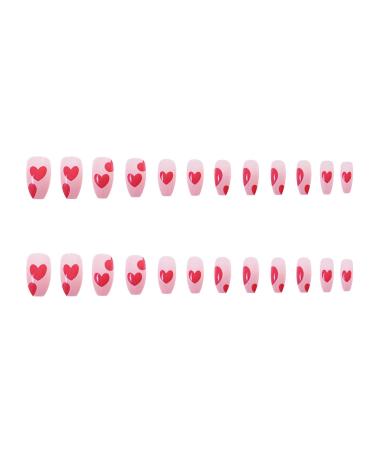 Love Heart Press-On Nails 24pcs Rose Red Full Cover Long Coffin Fake Nails for Women & Girls | Perfect Love Style Design - Buy Online on GoSupps.com
