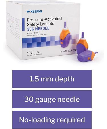 McKesson Safety Lancets 30G Sterile Pressure-Activated Needle 1.5mm 100 Count - Pack of 1 - Buy Online on GoSupps.com