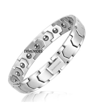 Magnetic bracelet Men Magnnet Arm Band Titan Stahl Magnett Therapy Bracelet Full Magnetic Bracelet with 18 Magnets Static Electricity Remove (Silber's Magnetic Band)