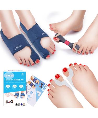 Bunion Corrector Splint Toe Separator Pads Orthopedic Bunion Big Toe Straightening Pain Relief Bunion Protector Sleeves Kits Night Support (Free Blue)