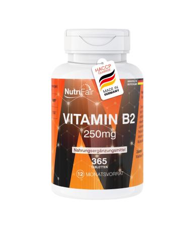 Vitamine B2 250mg - 365 comprim s de 250mg chacun - Riboflavine - Hautement dos - 100% v g talien - Fabrication allemande et test en laboratoire - NutriFair | Premium & Fair