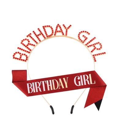 Birthday Queen Sash Crystal Headband Set Rhinestone Tiara Bling Glitter Crowns Hair Band Princess Tiara Sweet Happy Birthday Decorations Accessories for Women Girls