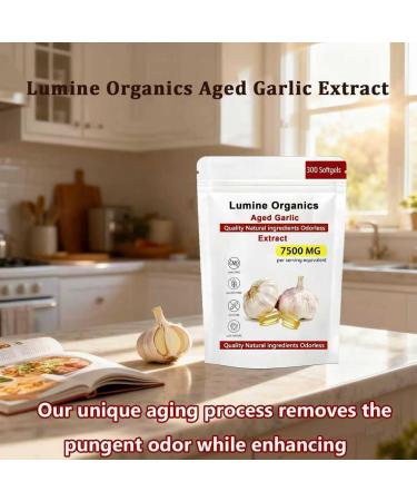 Lumine Organics Aged Garlic Extract Aged Garlic 24 Month Aged Garlic Capsules 7500mg Odorless - 300 Count Organic Garlic Supplement - Non-GMO Vegetarian (1PCS) - Buy Online on GoSupps.com