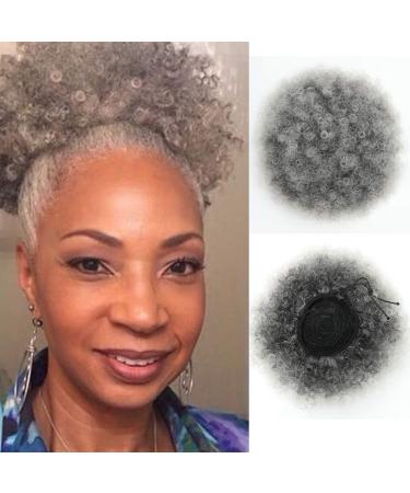THEMIS HAIR Afro Puff Drawstring Ponytail For Black Women  High Puff Drawstring Short Ponytail Bun For Natural Hair  Afro Kinky Curly Ponytail Hairpieces With Clip In Color Smoky Gray