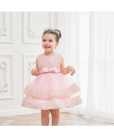 Miipat Baby Girl Sequin Tulle Party Dress 4-5 Years Pink | Formal Princess Birthday Wedding Pageant Toddler Girls Dress - Buy Online on GoSupps.com