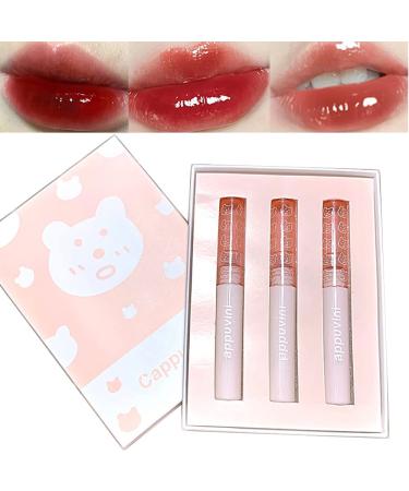 Sitovely 3Pcs Mirror Water Lip Gloss Glass Lipstick Set  Moisturizing Long Lasting Lip Glaze  Hydrated & Fuller-looking Lips  High Pigmented Lip Makeup Gift Sets for Girls and Women (B)