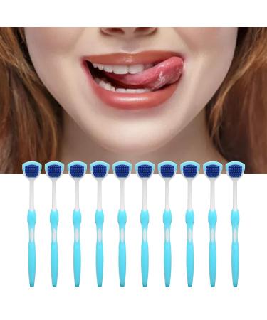 Silicone Tongue Brush Long Handle 10 Pcs for Adults - Blue | Effective Tongue Cleaner - Buy Online on GoSupps.com