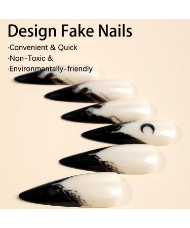 Buy Halloween Press on Nails - Long Stiletto Black Blood Gradient French Tip - 24 Pcs Full Cover Glossy Nails with Moon Designs for Women & Girls - Buy Online on GoSupps.com