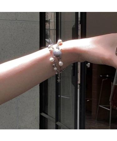 OralGos Harajuku Style Shell Pendant Bracelet - Adjustable Pearl Bangle Hand Chain Jewelry for Women | Perfect New Year Gift - Buy Online on GoSupps.com