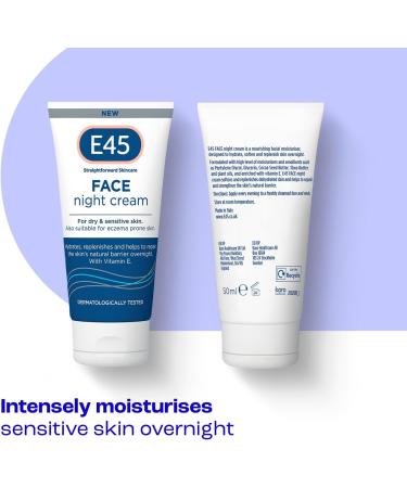 E45 Face Night Cream - Nourishing Night Moisturiser to Restore Skin Barrier For Sensitive Skin & Eczema Prone Skin - Regenerative & Firming Night Cream - Perfume Free - Dermatologist Approved - 50ml - Buy Online on GoSupps.com