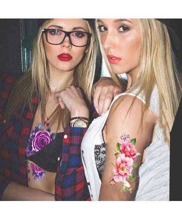 12 Sheets Temporary Tattoos for Women - Rose Flower Butterfly Body Art Stickers | DIY Waterproof Decorations Decal | Patriotic Large Style Flowers Tattoos - Buy Online on GoSupps.com