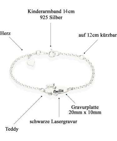 Baby Teddy Children's Bracelet - Engraved 925 Silver 14cm & 16cm - Perfect Gift for Birth & Baptism - Personalized Lucky Charm for Girls - Buy Online on GoSupps.com