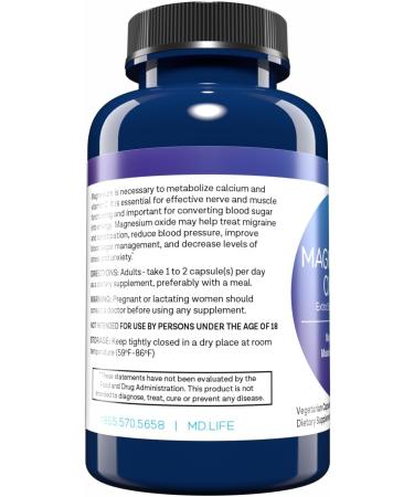 MD. Life Magnesium Oxide 400mg Capsules - High Absorption Magnesium Supplement for Leg Cramps Sleep & Vascular Health - 60 Capsules - Non-GMO Pills for Women 60 Count (Pack of 1) - Buy Online on GoSupps.com