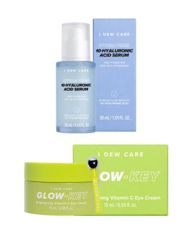 I DEW CARE Hydra Vibes 10-Hyaluronic Acid Serum 30ml 1.01 fl. oz. + Eye Cream with Applicator - Glow-Key 0.50 Fl Oz Bundle