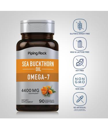 Piping Rock Sea Buckthorn Oil Capsules | 90 Softgels | Sea Buckthorn Berry Extract | with Omega-7 | Gluten Free Non-GMO - Buy Online on GoSupps.com