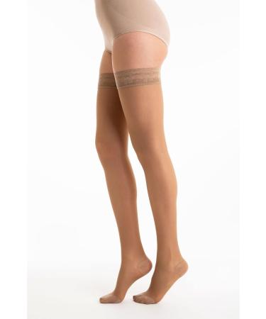 Relaxsan Basic 870 Brown Thigh Support Stockings for Women | 18-22 mmHg Compression with Silicone Band | Size XL | 140 Den - Buy Online on GoSupps.com