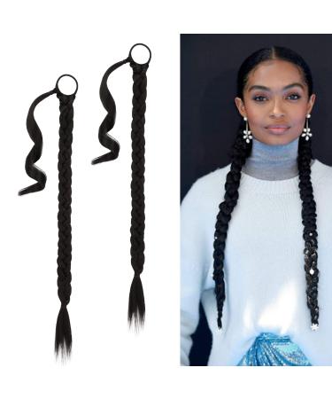BARSDAR 66cm 2 PCs long braided ponytail extension rubber straight wraps hair extensions ponytail DIY natural soft synthetic hair part for women 66cm (pack of 2) 2PCS-2#-darkest brown