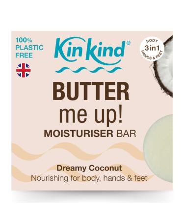 KinKind BUTTER Me Up Body Lotion Moisturiser Bar with nourishing cocoa seed butter. Plastic free & Vegan. The ultimate all-in-one moisturiser bar for body hands and feet. Coconut Moisturiser Bar