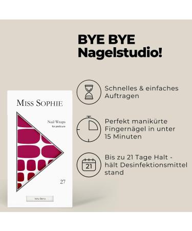 Miss Sophie Pedi Wraps - Very Berry Red Nail Foils | 27 Ultra-Thin Self-Adhesive Pedicure Wraps for Long-Lasting Results - Buy Internationally! - Buy Online on GoSupps.com