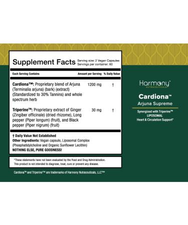 Arjuna Supreme Synergized with Triperine - HIghest Potency Maximum Bio-activity Liposomal Dr. Gumman's Harmony Nutraceuticals Herb for Cardiovascular Support 120 Vegan Capsules - Buy Online on GoSupps.com