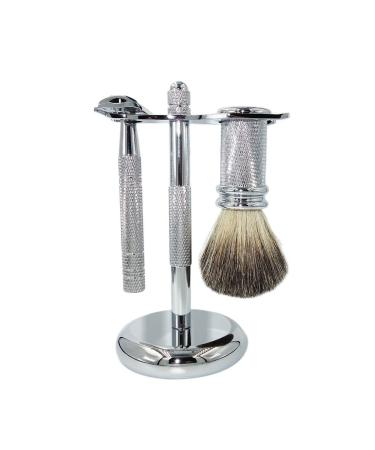 NSNT Exquisit men's shaving brush stands stainless steel double edge safety razor wet razor set male roof hair-soap shell brush holder simply 10x15cm silver