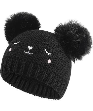 XYIYI Baby Kids Winter Knit Hat with Fur Pom - Bear Black | Infant Toddler Crochet Beanie Cap - Buy Online on GoSupps.com