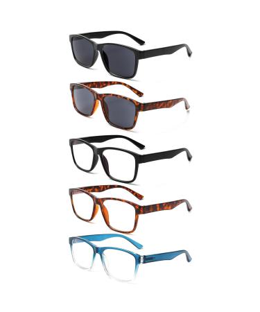 5 Pack Reading Glasses Blue Light Blocking Spring Hinge Eyeglasses with Readers Sunglasses for Women Men Mix Color 0.75 x