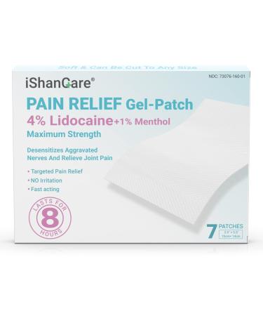 ishancare Lidocaine 4% + Menthol 1% Patches 7 Count Fast Acting Maximum Strength Back Neck Shoulders Knees Elbows Pain Relief - Temporary Nerve & Joint Pain Solution 7 Count(Pack of 1)