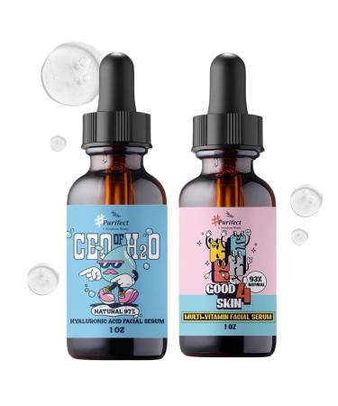 Purifect CEO of H2O Hyaluronic Acid Serum Bundle with Good 4 Skin Multi-Vitamin Facial Serum 30ml each by Symphony Beauty Hydrates Nourishes & Promotes Skin Balance Gift Set (2 Items)