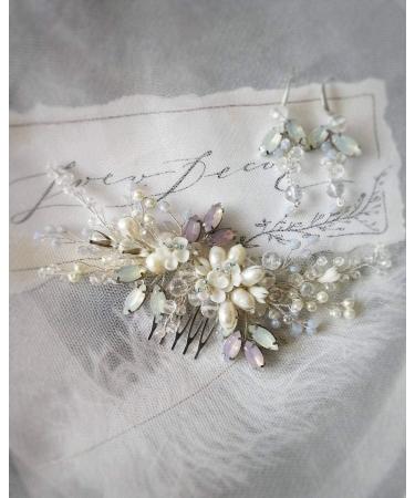 Kercisbeauty Wedding Pink Blue Rhinestones White Flower Hair Comb with Crystal Beads for Brides Bridal Headpiece Prom Hair dress(Silver) - Buy Online on GoSupps.com