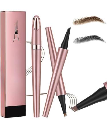 Magic Eyebrow Pencil - 2024 New 3D Waterproof Microblading Eyebrow Pencil Contouring Pen - Natural Long-Lasting Fine Stroke Microblading 4 Tip Eyebrow Pencil (Light Brown+Black)