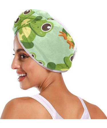 Green Cartoon Frog Hair Towel 2 Pack - Super Absorbent Quick Dry Hair Turbans for Women & Girls - Buy Online on GoSupps.com