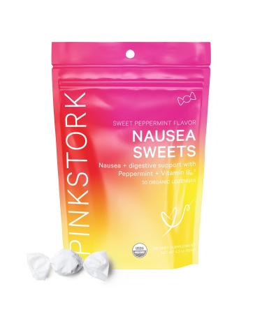 Pink Stork Nausea Sweets: Lite Peppermint, Organic Hard Candy, Nausea Relief + Morning Sickness Relief for Pregnant Women + Digestion + Migraine Relief, Vitamin B, Women-Owned, 30 Lozenges