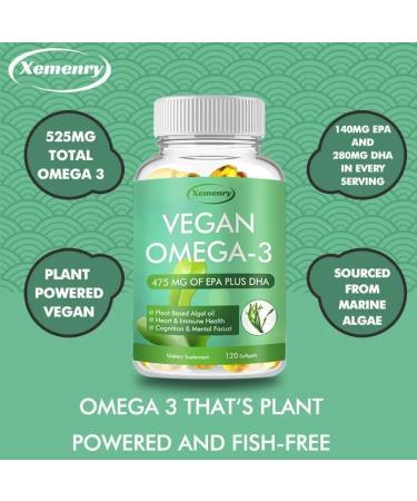 Vegan Omega-3 (120 capsules) Seaweed Oil 475mg - with EPA DHA - Bone & Joint Support - Buy Online on GoSupps.com