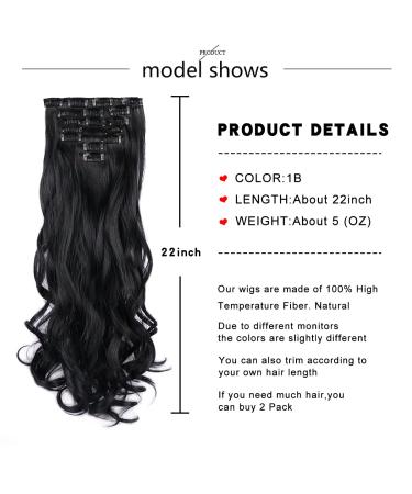 22 Natural Black Wavy Clip In Hair Extensions - 7 PCS Thick Soft Synthetic Fiber Hairpieces for Women - Full Head Invisible Clips - 22 Inch (Pack of 7) - 1B Dark Black - Buy Online on GoSupps.com