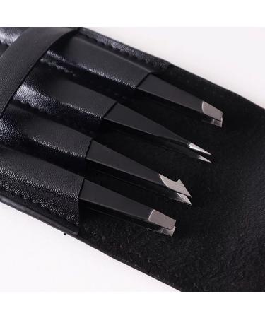 Lalano's 4-Part Precision Stainless Steel Tweezer Set - High-Quality Eyebrow Plucking & Face Hair Removal for Men & Women - Black Color - Buy Online on GoSupps.com