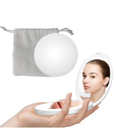 XINBAOHONG LED Lighted Travel Makeup Mirror 5X/1X Magnification Compact Mirror  Rechargeable Handheld Mirror  Portable Folding Cosmetic Mirror for Handbag  Purse  Pocket