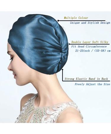 Double Layer Silk Bonnet for Curly Hair - Peacock Blue | Satin Night Cap for Sleeping, Washing, Makeup & Sport - Buy Online on GoSupps.com