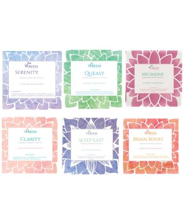 Essential Oil Aromatherapy Patch (Variety Pack)- 5Pk. Sleep Easy Brain Boost Clarity Serenity & Queasy