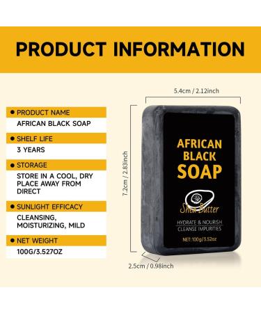  JHzood African Black Soap with Shea Butter Moisturizing and Nourishing 100g Care for Dry Oily and Sensitive Skin (3) - Buy Online on GoSupps.com