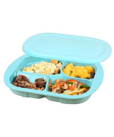 Ehucon Adaptive Utensils Bowl with Extra Wall Non-Slip and Spill-Proof Melamine Bowl for Dementia Stroke Tremors Self-Feeding Dinnerware for Elderly/Parkinsons (4-Compartment Divided Plate with lid)
