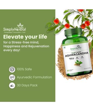Simply Herbal Organic Ashwagandha 1000 mg per Serving Root Powder & Extract 60 Capsules Vegan Non-GMO Gluten-Free - Buy Online on GoSupps.com