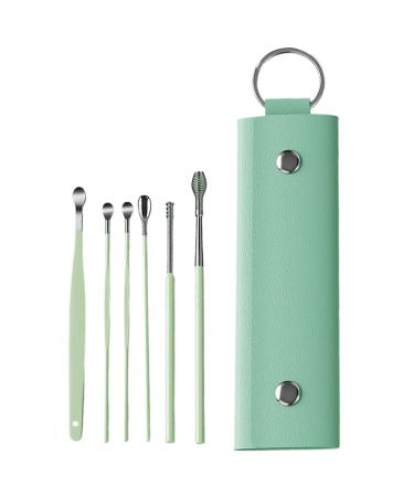 Ear Wax Removal - Ear Spoon Curette | Earwax Remover Tool With 6 Ear Set | Stainless Steel Ear Cleaner Curette With Storage Box For Adults Men And Women | Ear Cleansing Tool Set Light Green