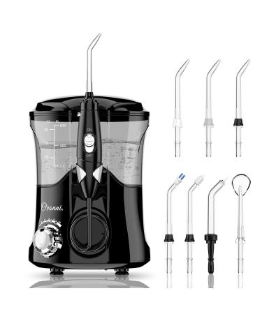 Ovonni Water Flosser Oral Irrigator, Water Dental Flosser for Teeth Braces, 10 Adjustable Pressure, 600ML Electric Dental Pick Flosser, 7 Water Jet Tips for Family Black