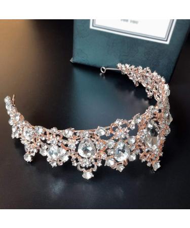 Shop Minkissy Crystal Crown - Baroque Rhinestone Tiara for Weddings & Pageants | Vintage Rose Gold Headband - Buy Online on GoSupps.com