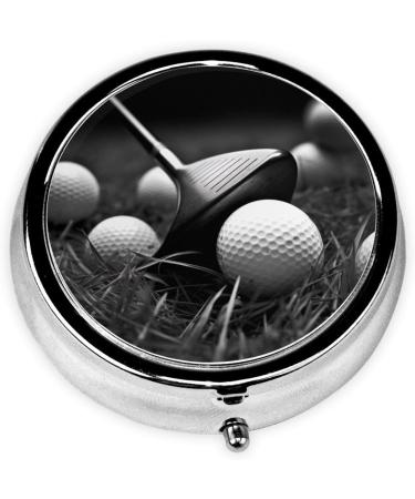 Black and White Golf Round Pill Box Portable 3 Compartment Travel Medicine Organizer | Decorative Pocket Purse Vitamin Holder - Buy Online on GoSupps.com