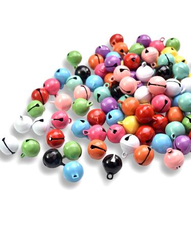 100 Pack Colorful Christmas Jingle Bells Metal 14mm Small Mini Bell Holiday Home Christmas Wreath Decoration for Bracelet Key Chain Pets Collar DIY Crafts