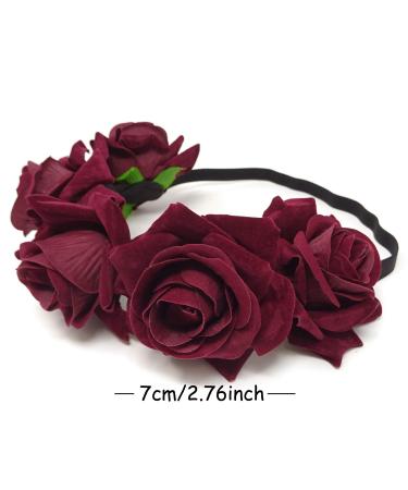 HONBAY Rose Flower Crown Headband - 7cm Red Wine Wedding Festival Hair Garland - Buy Online on GoSupps.com