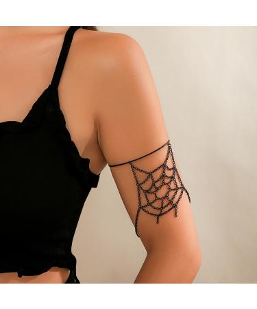 Spider Net Pendant Tassels Black Open Cuff Arm Bangle for Women - Halloween Costume Jewelry - Buy Online on GoSupps.com